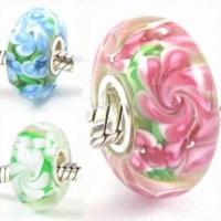 3 Flower Sisters Hawaii Garden .925 Stamped Solid Sterling Silver Core Murano Glass Beads Charms