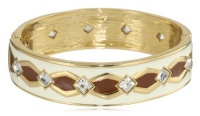 Anne Klein Deco'ed Out Gold-Tone Wide Ivory and Brown Enamel Bangle Bracelet