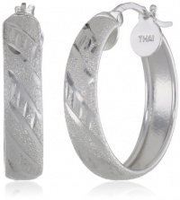 Sterling Silver Tarnish-Free Diamond-Cut Small Hoop Earrings (0.75 Diameter)