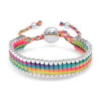 Bling Jewelry Silver Plated Linked Bars Neon Tie Dye Rainbow Friendship Bracelet