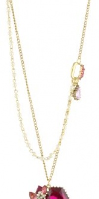 Betsey Johnson Iconic Fabulous Fuchsia Crystal Gem Long Pendant Necklace