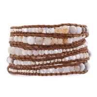 Chan Luu African Opal Graduated Wrap Bracelet with Sterling Silver Nuggets on Natural Brown Leather