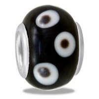 DaVinci Black/White Dot Italian Glass European/Memory Charm Double Sterling Layered Bead - Fits Pandora Bracelets