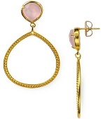 Get looped in. Open frame gold earrings from Coralia Leets look luscious with a faceted rose quartz post.