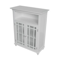 Elegant Home Fashions Neal Collection Shelved Double-Door Floor Cabinet with Latticed Window Panels, White