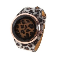 Stylish Women's Watch with Leopard Patterned Round Dial Leather Band (Brown)