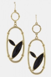 TRENDY FASHION OVAL CUT OUT JEWEL ACCENTED EARRINGS BY FASHION DESTINATION | (Black)