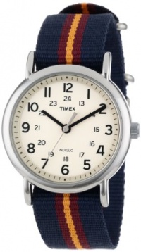 Timex Unisex T2P2349J Weekender Blue and Maroon Stripe Nylon Strap Watch