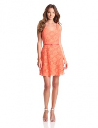 Ali Ro Women's Sleeveless Lace Dress with Belt and Exposed Zipper, Apricot, 4