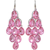 Chandelier Earrings, in Pink with Silver Finish