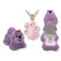 Pink Paw Print Crystal Necklace in Purple Puppy Dog Gift Box