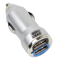 Biru Gear Metallic Silver 2-Port (2.1A Output) USB Car Charger Adapter for Apple iPhone® 5 5S 5C, iPad 4, iPad Mini Tablet