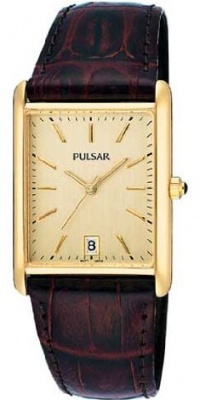 Pulsar Men's PXDA84 Gold-Tone Stainless Steel Brown Leather Strap