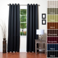 Solid Grommet Top Thermal Insulated Blackout Curtain 95 Length 1 Pair-BLACK - GT