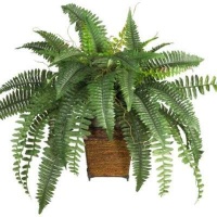 Nearly Natural 6549 Boston Fern with Wicker Decorative Silk Plant, Green