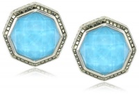 Judith Jack Octagon Sterling Silver, Turquoise, Marcasite Octagon Button Earrings