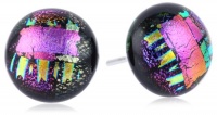 Sterling Silver Dichroic Glass Pink Pattern on Black Stud Earrings