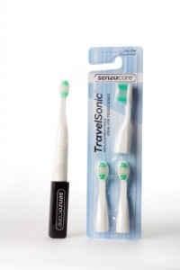 Senzacare TravelSonic Electric Toothbrush (Black) + TravelSonic Brush Head Replacement Pack (3 brush heads)