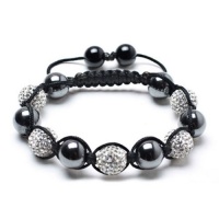 Bling Jewelry Shamballa Inspired Bracelet Magnetic Hematite Balls White Crystal