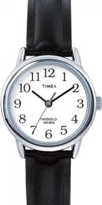 Timex Women's T20441 Easy Reader Silver-Tone Black Leather Watch