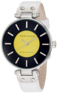 Anne Klein Women's 10/9987NVWT Leather Silver-Tone Blue and Yellow Dial White Leather Strap Watch