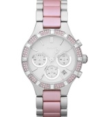 Hot pink and glitzy accents give instant femininity to this classic two-tone watch by DKNY.