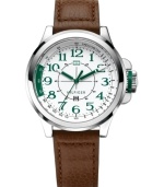 Unexpected green accents lend a handsome touch to this leather watch from Tommy Hilfiger.