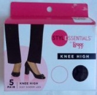 STYLESSENTIALS by L'eggs Knee High, One Size, Off Black, Sheer Toe, 5 Pair Package