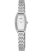 Crystals add beautiful sparkle to the clean lines of this watch by Citizen.