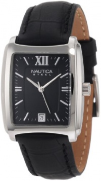 Nautica Men's N07546 Leather Square Analog  Watch