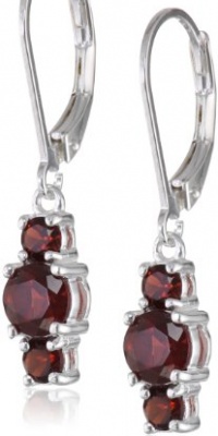 Sterling Silver Garnet 3-Stone Dangle Earrings