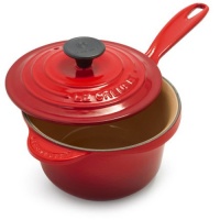 Le Creuset Enameled Cast-Iron 1-1/4-Quart Iron Handle Precision Pour Saucepan, Cherry