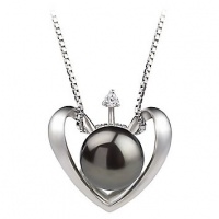 PearlsOnly Heart Black 9.0-9.5mm AA Freshwater Silver with Rhodium Plated Cultured Pearl Pendant