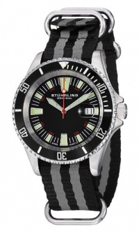 Stuhrling Original Men's 907.331ON1 Aquadiver Regatta Bravura Swiss Quartz Date Black and Grey Canvas Strap Watch