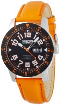 K&BROS Men's 9434-3 Steel Rowmaster Silver-tone Black and Orange Watch