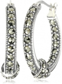 Judith Jack Sterling Silver Marcasite Pave Knot Hoop Earrings