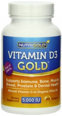 Nutrigold Vitamin D3 5000 IU, 360 Mini Softgels (GMO-free, Preservative-free, Soy-free, USP Grade Natural Vitamin D in Organic Olive Oil)