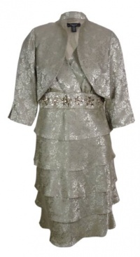 R&M Richards Women's Jacquared Tiered Dress & Jacket Set (16P, Taupe)