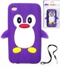 Purple Penguin Silicone Soft Case Cover for IPOD TOUCH 4 4G 4TH GENERATION (ITOUCH 4) + Free WirelessGeeks247 Detachable Neck Strap / Lanyard