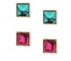 RACHEL Rachel Roy Earring Set, Worn Gold-Tone Pink & Blue Square Pyramid Stud Earrings