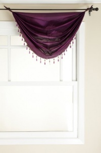 Stylemaster Tribeca Faux Silk Grommet Waterfall Valance with Beaded Trim, Amethyst, 36 by 37-Inch