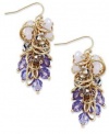 INC International Concepts Earrings, Gold-Tone Lavender Bead Hammered Hoop Drop Earrings