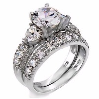 4.12ct Russian Ice CZ Diamond 2 piece 925 Sterling Silver Bridal Engagement & Wedding Ring Set with Heart Cut Side Stones, size 8.0, Oliana