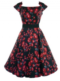 H&R London 50's Black Red Rose Dress - US 12 (L)