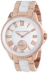 Vince Camuto Women's VC/5046WTRG Swarovski Crystal Accented Rose Gold Tone and White Ceramic Pyramid Bracelet Watch